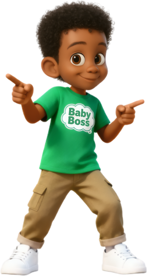 Ashton, a Baby Boss at The ARK, in a green Baby Boss t-shirt