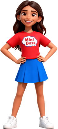 Melanie, a Mini Boss at The ARK, in a red Mini Boss t-shirt