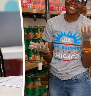 An ARK student on a summer job at a Chicago food pantry